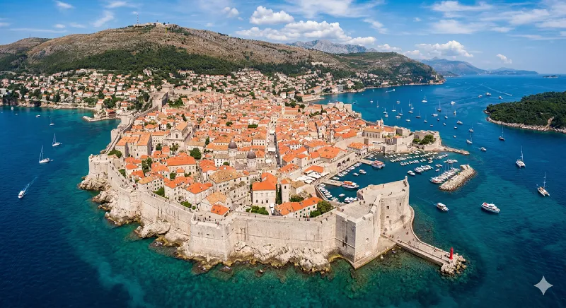 Dubrovnik city walls and old town from above