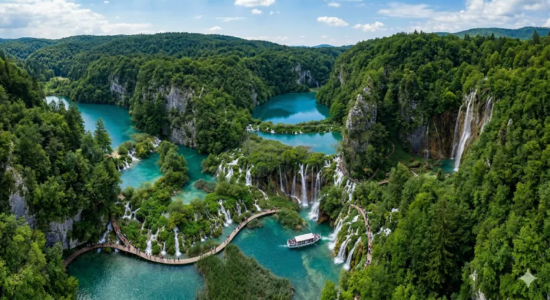 Plitvice Lakes — turquoise waterfalls through forest