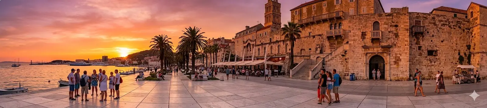 Riva promenade at sunset with the palace wall behind