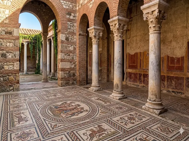 Roman mosaic and columns from Diocletian's era